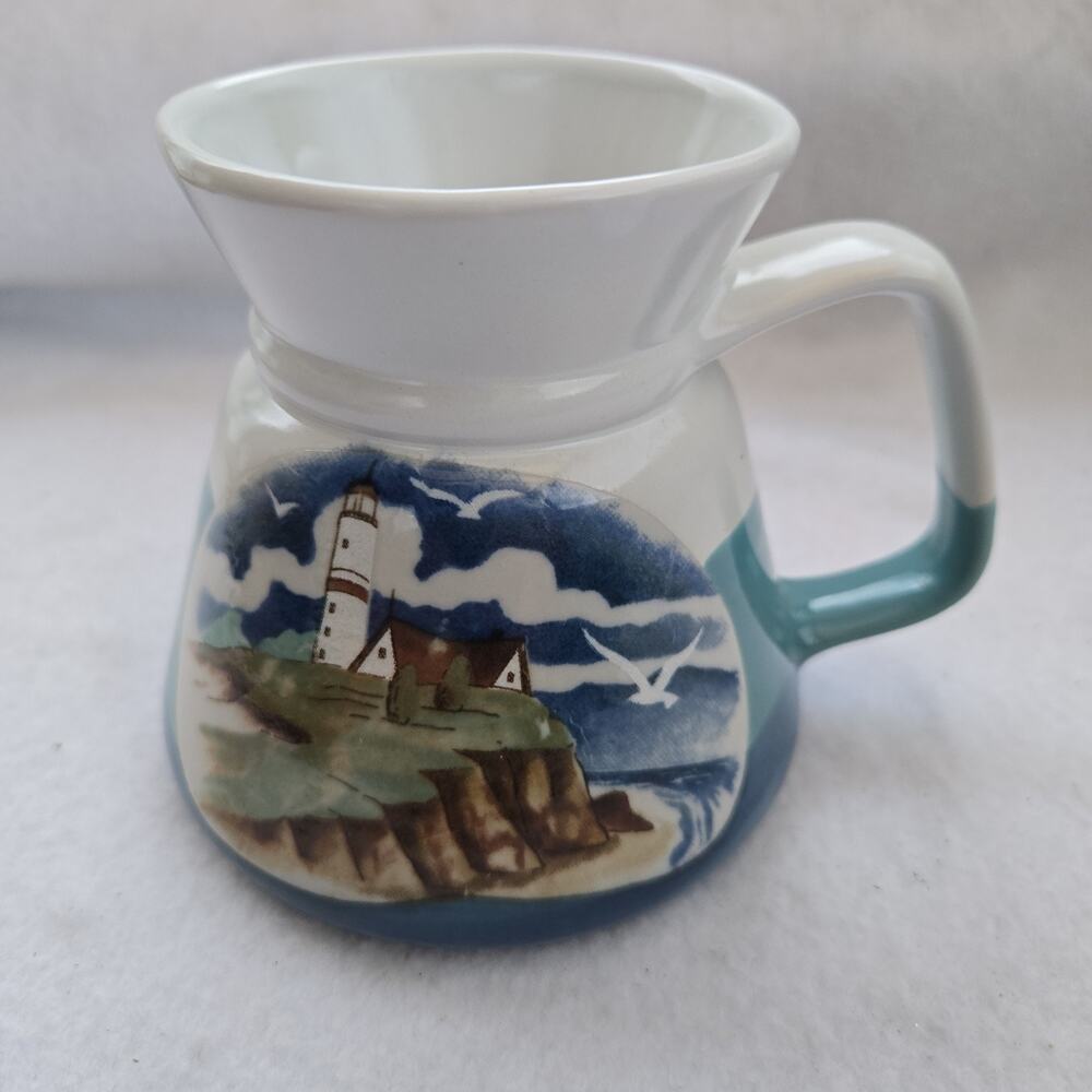 Vtg Spill Safe Ocean Scene Light House Seagull Nautical Mug